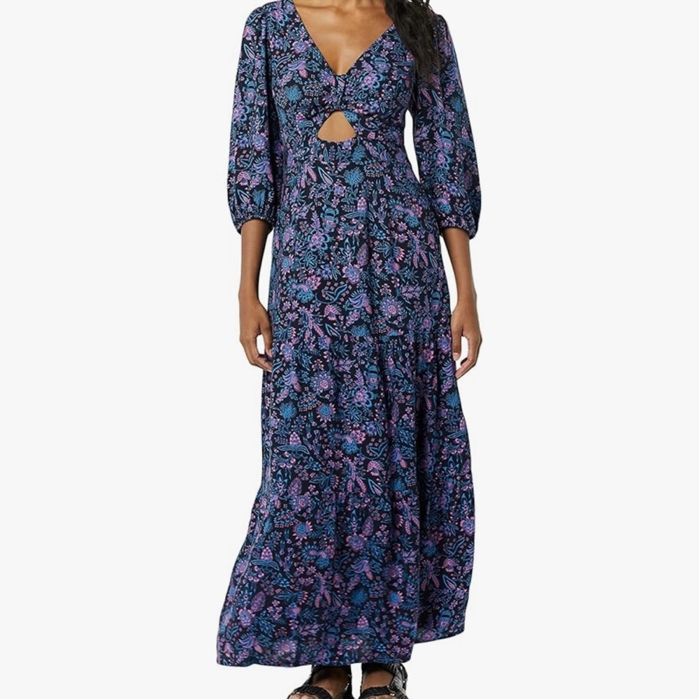 Goodthreads Women's Fluid Twill Puff Sleeve Cutout Maxi Dress